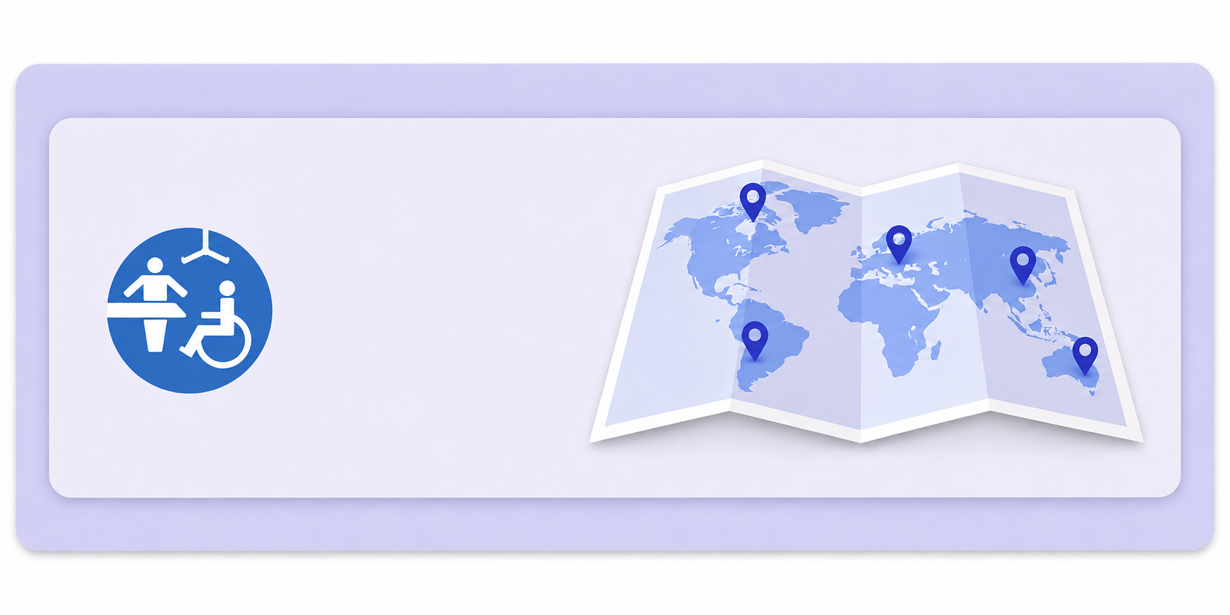 Interactive International Changing Places map featuring location markers to help visitors find accessible restrooms with adult changing facilities around the world.