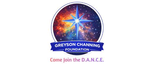 Greyson Channing Foundation logo featuring a colorful starburst and compass design, with the tagline ‘Come Join the D.A.N.C.E.!’
